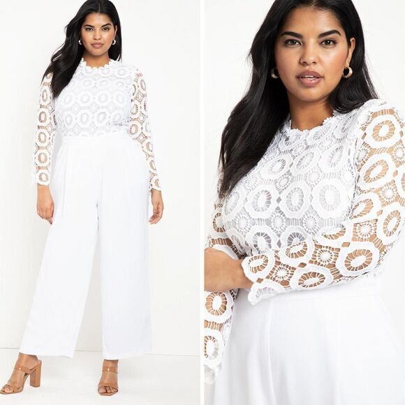 NEW Eloquii white Lace Wide Leg long sleeves Jumpsuit, women's size 24 - Picture 1 of 16